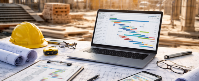 Arbeitsplatz von Bauleiter Bauzeitenplan clever & einfach - Bauprogramm