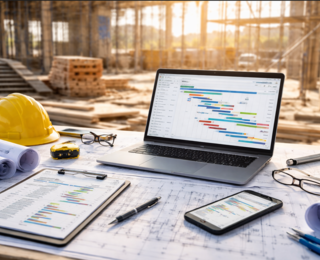 Arbeitsplatz von Bauleiter Bauzeitenplan clever & einfach - Bauprogramm