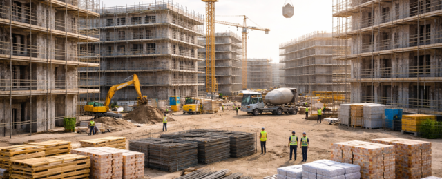 Baustelle auf der richtig viel los ist. Bauprogramm.com