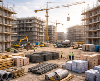 Baustelle auf der richtig viel los ist. Bauprogramm.com