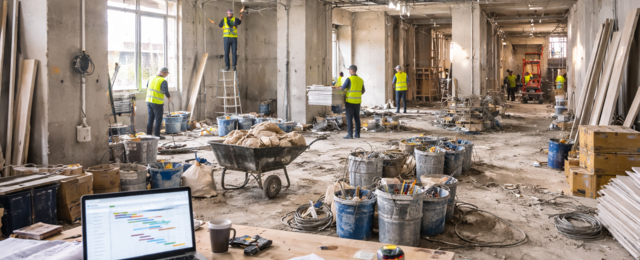 Chaotische Baustelle mit totalem Durcheinander