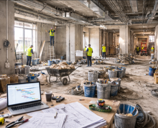 Chaotische Baustelle mit totalem Durcheinander